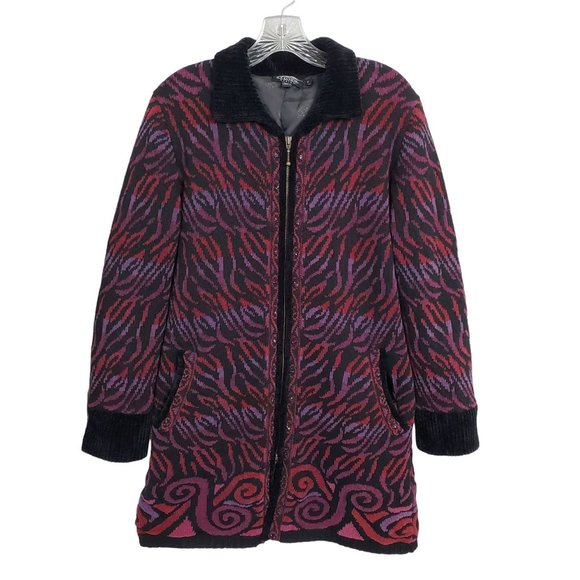 Icelandic Design Jackets & Blazers - Icelandic Design Size S Sweater Coat Vintage Zipper Beaded Pockets Wool Blend